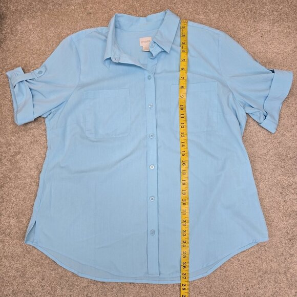 Chicos Short Sleeve Button Up Blouse Top Size 2 Large Modal Blend Turquoise Aqua - Picture 7 of 8
